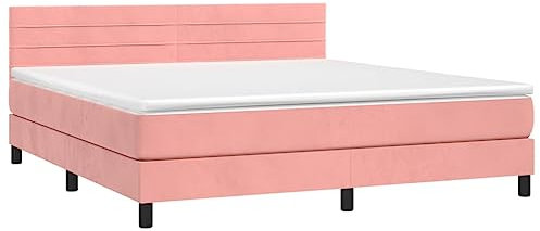 vidaXL Boxspringbett mit Matratze Doppelbett Polsterbett Bett Hotelbett Bettrahmen Bettgestell Lattenrost Schlafzimmerbett Rosa 180x200cm Samt