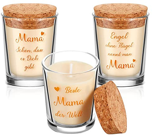 Cindeer 3 Stück Muttertagsgeschenke für Mama Vanille Duft Duftkerze im Glas Geburtstagsgeschenke Lustige Kerzen Geschenke für Mama Mutter Duftkerzen von Tochter Sohn für Muttertag