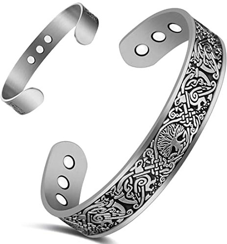Cigmag 9X Mens Copper Bracelet Ultra Strength Magnet 99% Solid Pure Copper Magnetic Bracelets for Men Adjustable Cuff Bangles with Present Box (Grey Tree of Life Raven)