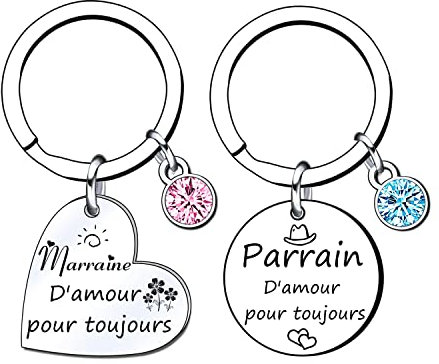 VZIUYTRE cadeau parrain marraine bapteme,Porte-clés Parrain et Marraine Cadeau Parrain Marraine Porte Clé Annonce Parrain Marraine Cadeaux, Porte-clés comme Cadeau Baptême pour Parrain Marraine (1)