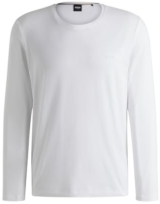 BOSS Mens Mix&Match LS-Shirt R Embroidered-Logo T-Shirt in Stretch Cotton White