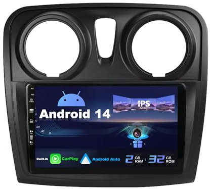 SXAUTO Android 14 IPS Car Stereo For Dacia - Sandero (2012-2017) - 2G+32G - Wireless CarPlay/Android Auto - Rear Camera Free - 9 Inch 2 Din - DAB Steering Wheel Fast-boot WIFI DSP Bluetooth