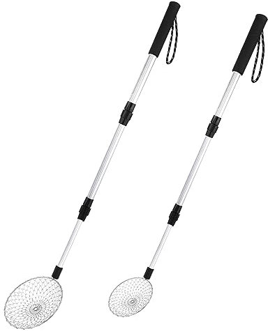 KINBOM 2 Pz Setaccio per Sabbia, Multifunzionale Paletta Setaccio per Sabbia con 52-102cm Manico Extra Lungo Regolabile Paletta per Lettiera per Gatti Domestici (Testa a Cucchiaio da 11&14 cm)