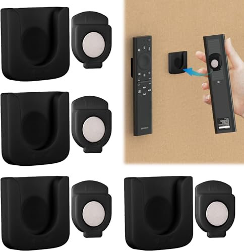 4 Pack Magnetic Remote Control Holder Wall-Mounted Remote Control Wall Holder No Drilling Strong Magnet Controller Holder Universal Wall Organiser for Home Office School Supply Storage (Black)