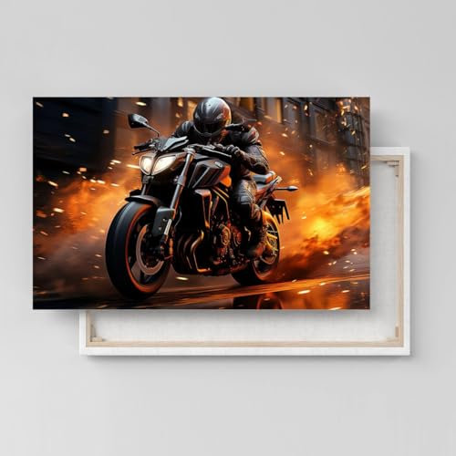 Dekomundo Yamaha MT-07 Motorrad Poster Leinwandbild oder Bild mit Rahmen Motor Cross Bike, 75x100 cm, Leinwandbild
