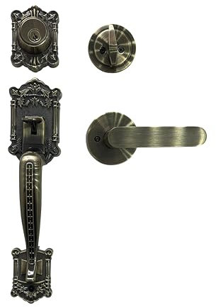 LOCKSET4U Zita Single Front Door Hardware Set, Grip Entry Door Lock Set with Lever Handle and deadbolt, Antique Brass