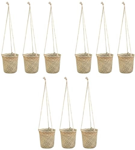 Cabilock 9 Piezas De Cesta Colgante Tejida Cesta De Flores Decoración De Mano Maceteros De Almacenamiento Al Aire para Plantas De Interior Cesta De Mimbre para Plantas Cubo De