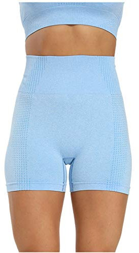 EVAEVA Leggings Knielange Kurze Damen Yogahose Sommer Kurze Hosen für Frauen Fitness Nylon-Tight Fashion-2021 Nahtlose Jogging- Damen Radlerhose mit Taschen High Waist Sporthose (Blue, M)