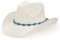 Michear Chapeau de cowboy de plage en paille pour femme, chapeau de cowgirl occidental, chapeau de cowgirl avec bordure perlée et bord façonnable, blanc, taille unique