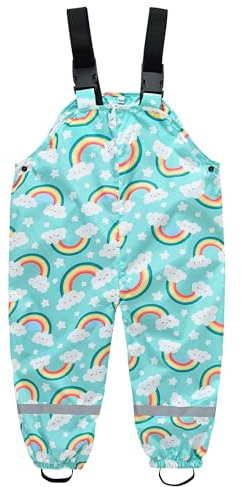 Happy Cherry - Pantaloni da pioggia impermeabili per bambini e bambine, per l'esterno, Giorno piovoso Giocare in Fango Bambini Ragazze Tuta Pantaloni con salopette Cartone Animato - 2-11 Anni, Verde