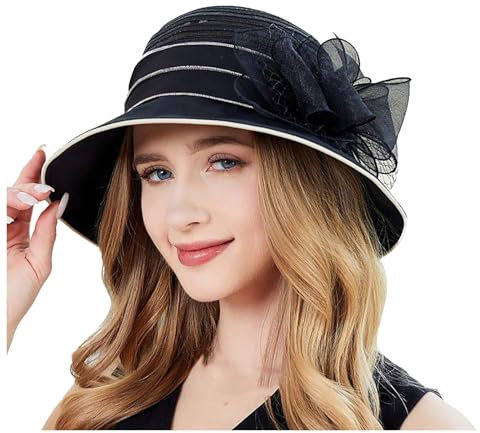 BIKETAFUWY Chapeau Femme Soleil Chapeau Anti UV Femme Chapeau Femme Chic Chapeau Mariage Femme de Plage Vacance Casquettes, Bonnets et Chapeaux Femme Bob Femme Ete Chapeaux Cérémonie Organza Visières