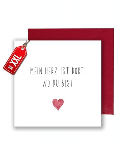 Liebes Karte Mein Herz Ist Da Wo Du Bist Klappkarte mit Umschlag für Valentinstag - Karte für Jahrestag Hochzeitstag Beziehung (XXL 22cm x 22cm)