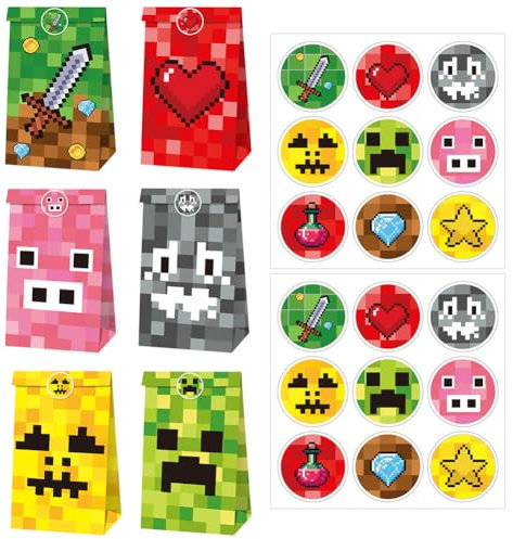 IOSCDH 30 PCS Miner Geschenktaschen,Tüten Papier Craft Candy Tüten Paper Kindergeburtstag,Papiertüten Geschenktüten mit 18 Aufkleber,zum Verpacken von Geschenken,Hochzeit,Kindergeburtstag