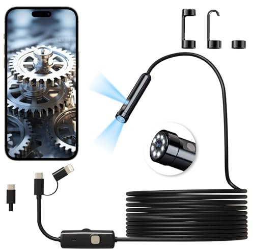 Endoscope Inspection Camera,Dual Lens 1920p Endoscope Flexible Rigid Snake Camera With 8+1 Led Lights,Type C 7.9mm Ip67 Waterproof Borescope For iPhone, IPad, Android, Ios, Scope 16.5 Ft