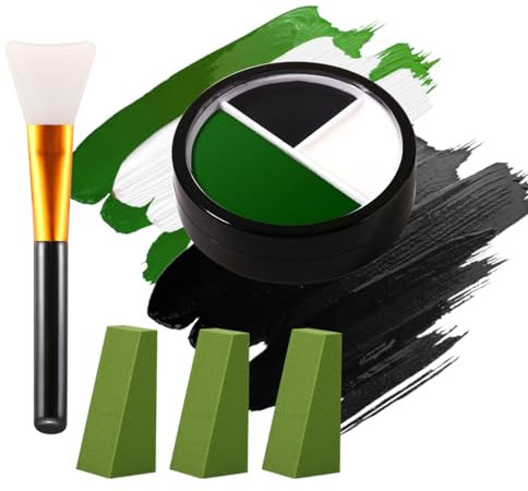 Afflano Grüne Gesichtsfarbe Halloween Hexenschminke, Weiß Schwarz Grün Gesicht Body Paint, Grüne Schminke Gesicht für Festivals Gamora Hulk Monster SFX Cosplay, Öl Basierte Körperbemalung