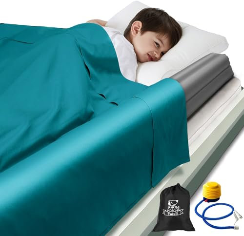 Fwiull Aufblasbares Rausfallschutz Bettgitter 180cm – Sicherheitsgeländer für Babys und Kleinkinder, Tragbares und Reise Rausfallschutz Bettgitter für Doppelbetten, Klappbetten –Fußpumpe