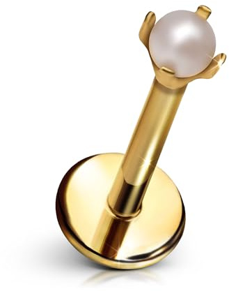 Cords Club Micro Pearl Flat Back Stud – 316L Surgical Steel, Push Pin Design for Sensitive Ears — Available in 18K Gold Plated Surgical Steel & Steel Silver (Single Earring)