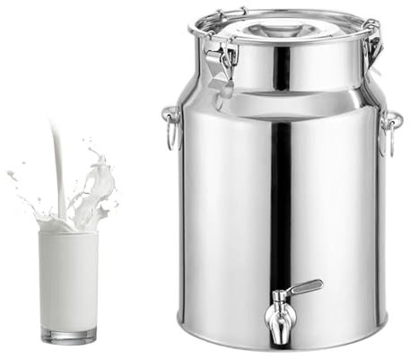 KELUNIS Secchio per Latte in Acciaio Inox con Rubinetto E Coperchio A Tenuta Brocca di Latte con Rubinetto Contenitore da Trasporto in Acciaio Inox per Latte Vino Olio,5L