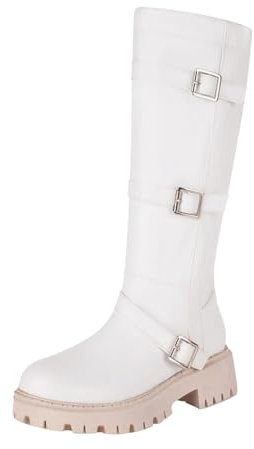 XTBFOOJ Winterboots Damen Gefüttert Wasserdicht Damen Stiefeletten Cowboy Boots Mit Trichterabsatz Schnallen Nieten Stiefeletten Damen 39 Klassische Stiefel Damen Boots Damen Beige