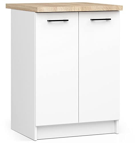 AKORD | Mueble de Cocina con encimera - Oliwia S60 | Mueble Base con 2 Puertas y 2 estantes | Mueble de Entrada | Aparador | Isla | Armario | 46 x 60 x 85 cm | Blanco