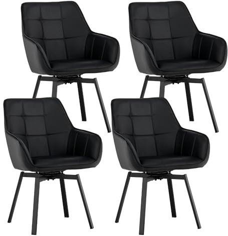 CLIPOP Esszimmerstühle 4er Drehbar Set mit Armlehne, Kunstleder Polsterstuhl Gepolstert Sitz Küchenstuhl Drehstuhl Armlehnenstuhl für Esszimmer Wohnzimmer Büro (4er Set, Kunstleder Schwarz)