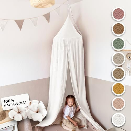 lilimaus Baldachin Kinderzimmer mit Goldapplikation [in 12 Farben] Betthimmel aus 100% Baumwolle Musselin Mädchen & Jungen - Babybett Himmel als Babyzimmer Deko - Vorhang für Kinderbett, Kuschelecke