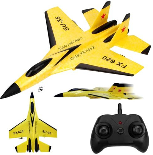 Wedhapy Avion Planeur Avion Drone Télécommande Avion 2.4ghz Su-35 Rc Avion Équilibrage Automatique Epp Avion Planeur Avion Drone avec Lumières Modèle Avion Jouet Jaune