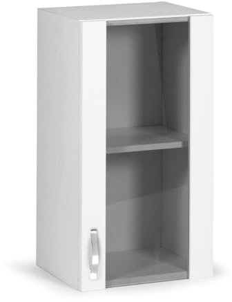 Linea Azzurra Pensile Cucina Sospeso 40 un'Anta con Vetrina 2 Ripiani Mobile in Legno Made in Italy H72xL40xP32 cm Facile da Montare (Bianco Frassinato)