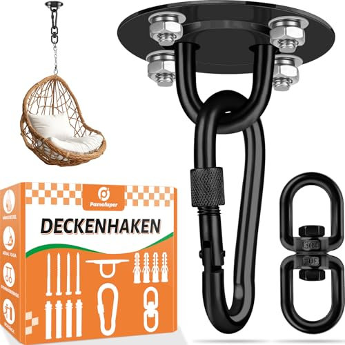 Pamofuper Gancho de Techo Giratorio 360°, Capacidad 400 kg, Acero Inoxidable Gancho Techo para Sillas Colgantes, Hamacas, Sacos de Boxeo, Yoga Aéreo(Negro)