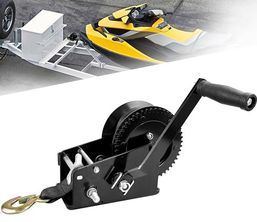 YIYITOOLS 3500lbs Boat Trailer Winch,Heavy Duty Hand Winch with 32 FT Strap,Dual Directional Ratchet and Dual Speed Switchable Hand Cranked Winch,Fit for Ship Trailers, RVs, Trucks