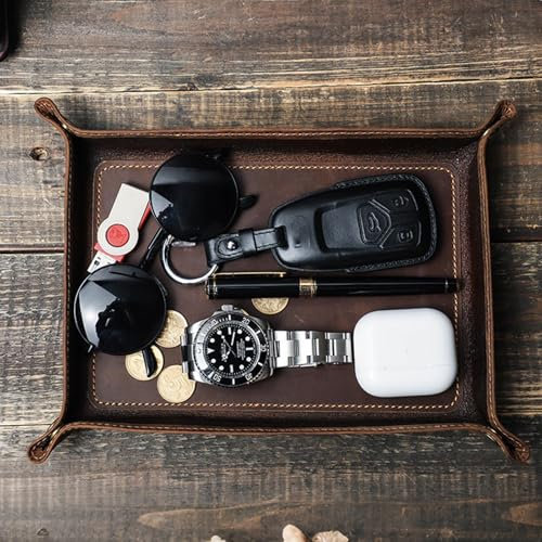 PakaLife Leather Valet Tray for Men & Women,Catch All Tray for EDC Essentials,Gift Ready Key Bowl for Entryway Table,Trinket Nightstand Trays