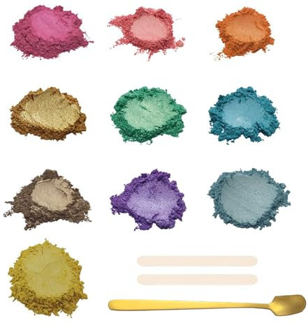 Canollo Epoxidharz Farbe Mica Pulver, 10 Farbe × 3g Farbpigmente für Gießpulver, Perlglanz Epoxidharz Pigment für Seifenfarbe, Kerze, Schmuckherstellung, Kosmetischer, Nagellack, Badebomben, Malerei