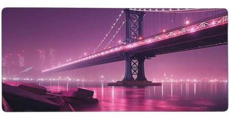 Tapis de Souris XXL Gaming 1200 x 600 x 3 mm Pont Lumineux Violet Grand Mouse Pad avec Base en Caoutchouc Antidérapant, Imperméable et Antitache Surface en Tissu Bords Cousus pour PC Clavier F9340
