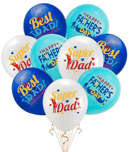 12 Stück Vatertagsdekorationen, Luftballons, Best Dad Supper Dad, Happy Fathers Day Party-Luftballons, 30,5 cm, blau-weißer Latex-Ballon für Vatertag, Partyzubehör, Dekorationen