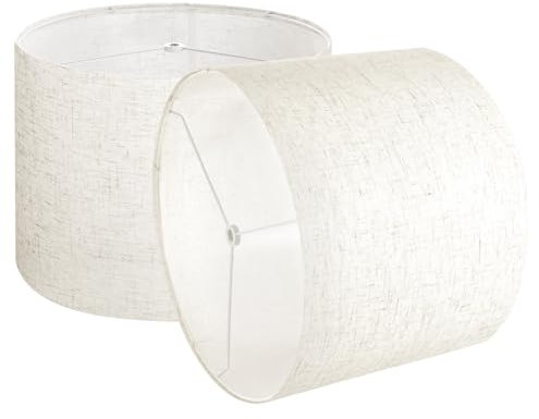 VEVOR Pantalla de Lámpara Forma de Tambor 2 Piezas 33x25 cm de Lino PVC Estructura de Metal Resistente Duradero Pantalla Cilíndrica para Lámparas de Mesa, de Pie, Colgantes Fácil Montaje, Lino Claro