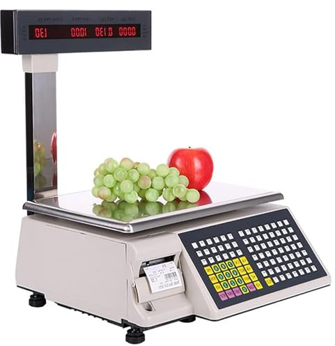 Label Printing Scale Pole Display, Commercial Digital Counting Scales, Price Computing Scale, Double-Sided Display, 15kg/30kg Capacity for Supermarket Trade/Retail Store