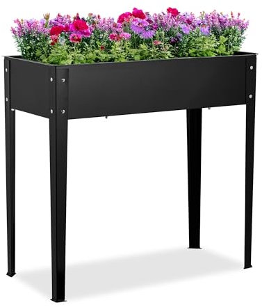 Relaxdays Huerto Urbano, Bancal Cultivo para Jardín, Balcón y Terraza, Acero Pulverizado, Jardinera, 80x85x40 cm, Negro, 100%