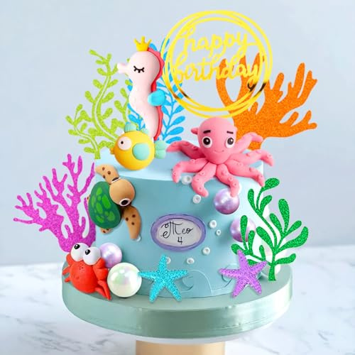 Meerestier Tortendeko Geburtstag Ozean Themen Kuchen Dekoration Deko Meerestier Kuchen Topper für Unter Meer Themen Babydusche Party Deko