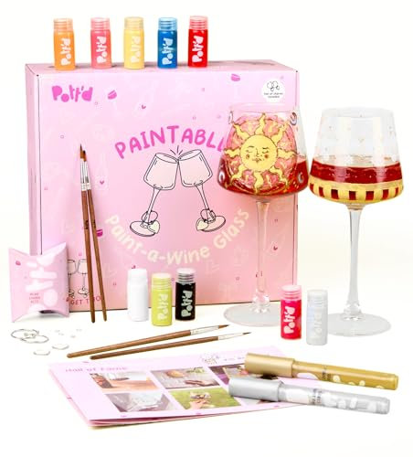 Pott’d Paintables Paint-a-Wine Glass Kit – DIY Glass Painting Kit for Adults with Wine Glasses, Enamel Paints, Brushes, Pens and Charms, Craft Kit for Adults, Perfect for Beginners