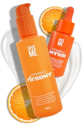 Give Me Cosmetics Vitamin C Cleanser and Serum Illuminating Skin Duo, Targets Wrinkles and Fine Lines, Helps to Reduce Blemishes for Even Skin Tone