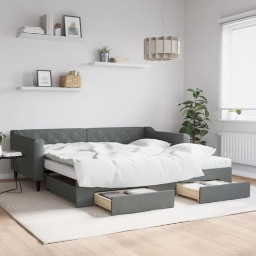 Refined Tagesbett Sofabett Gästebett Schlafsofa für Schlafzimmer Wohnzimmer Sofa Ausziehbett Ausziehbar mit Schubladen Dunkelgrau 100x200 cm Stoff