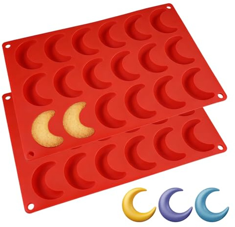 Lot de 2 Moules à Chocolat en Forme de Lune 18 Cavités, pour Gâteaux | Moule à Chocolat Lune, Moule de Cuisson en Silicone Lune, Revêtement Antiadhésif, pour Chocolat Bonbons Glaçons