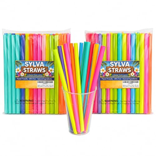 100-Pack Extra Long Wide Straight Straws – 8 Vibrant Colours (Red, Orange, Yellow, Green, Blue, Aqua, Purple & Violet), 12mm x 230mm, Ideal for Thick Shakes, Bubble Tea, Boba, Slushies