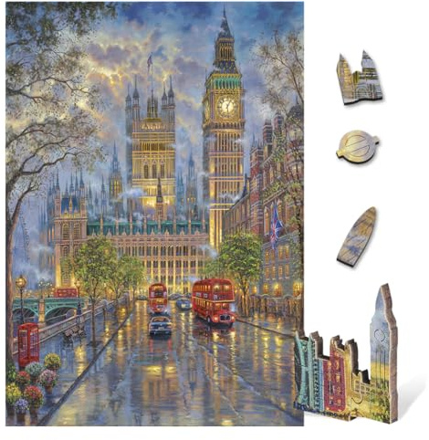 Wentworth Wooden Puzzles The Palace of Westminster, London - 250 Pcs Adult Jigsaw Puzzle, Themed Irregular Pieces, Robert Finale Design for Travel Lovers - Sustainably Sourced Wood and British Made