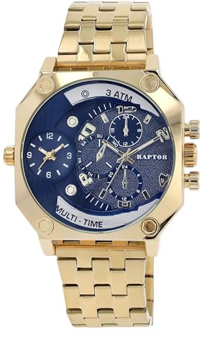 Raptor Damen Armbanduhr Analog in Gold, Gesamtlänge 23.5 cm, Edelstahlarmband – 3 ATM