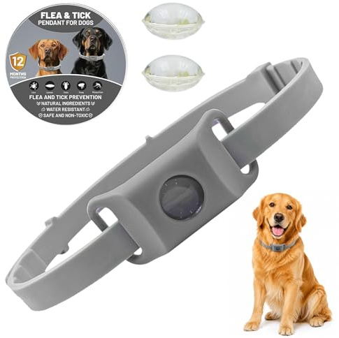 ZVD Pets Collier Anti Puce et Tique Naturel Pour Chien, Répulsif aux Huiles Essentielles Avec 2 Capsules Remplaçables, Collier Réglable sans Contact Direct Peau, Compatible AirTag (Gris)