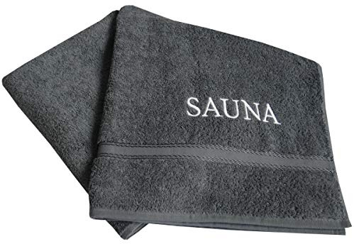 framsohn Walkfrottier- Saunatuch mit Stick Sauna 67 x 200 cm Farbe: Anzhrazit Grau 100% Baumwolle