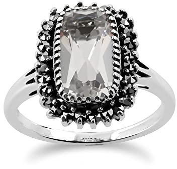 925 Sterlingsilber 2,00 CT Bergkristall & Markasit Haufen Ring