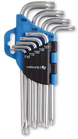 Högert Technik - TORX-Schlüssel I Innensechsrundschlüssel I Satz von 9 Stück I Größen T10 bis T50 I Aus hochwertigem Chrom-Vanadium Stahl I Beständig gegen Verformung und Abrieb I Silber