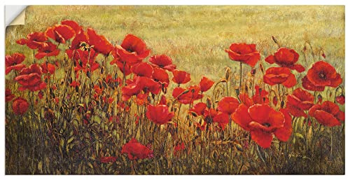 ARTland Wanddeko Wandtattoo selbstklebende Vinylfolie 100 x 50 cm Botanik Blumenwiese Mohnblume Malerei Rot Mohnfeld A0YU